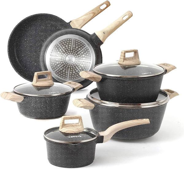 Carote Nonstick Kitchen Cookware Set, 10 Pcs Pots and Pans Set Nonstick Cookware