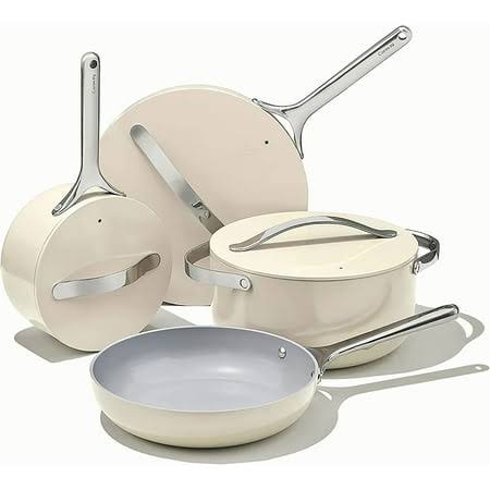 Caraway Nonstick Ceramic Cookware Set (12 Piece) Pots Pans Lids and Kitchen Storage Non Toxic PTFE & PFOA Free Oven Safe & Compatible with All