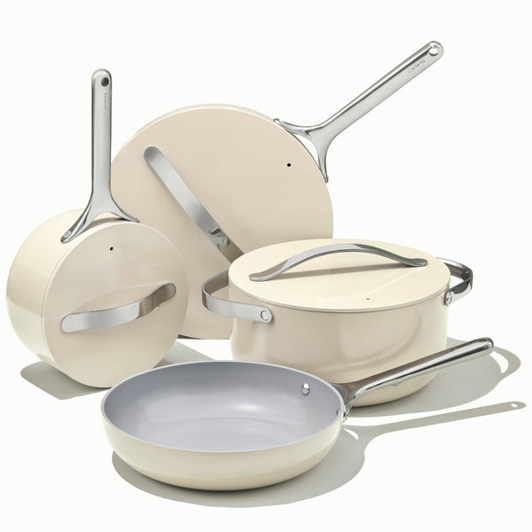 Caraway Home Non Stick Ceramic Cookware Set, 7-Piece Cream